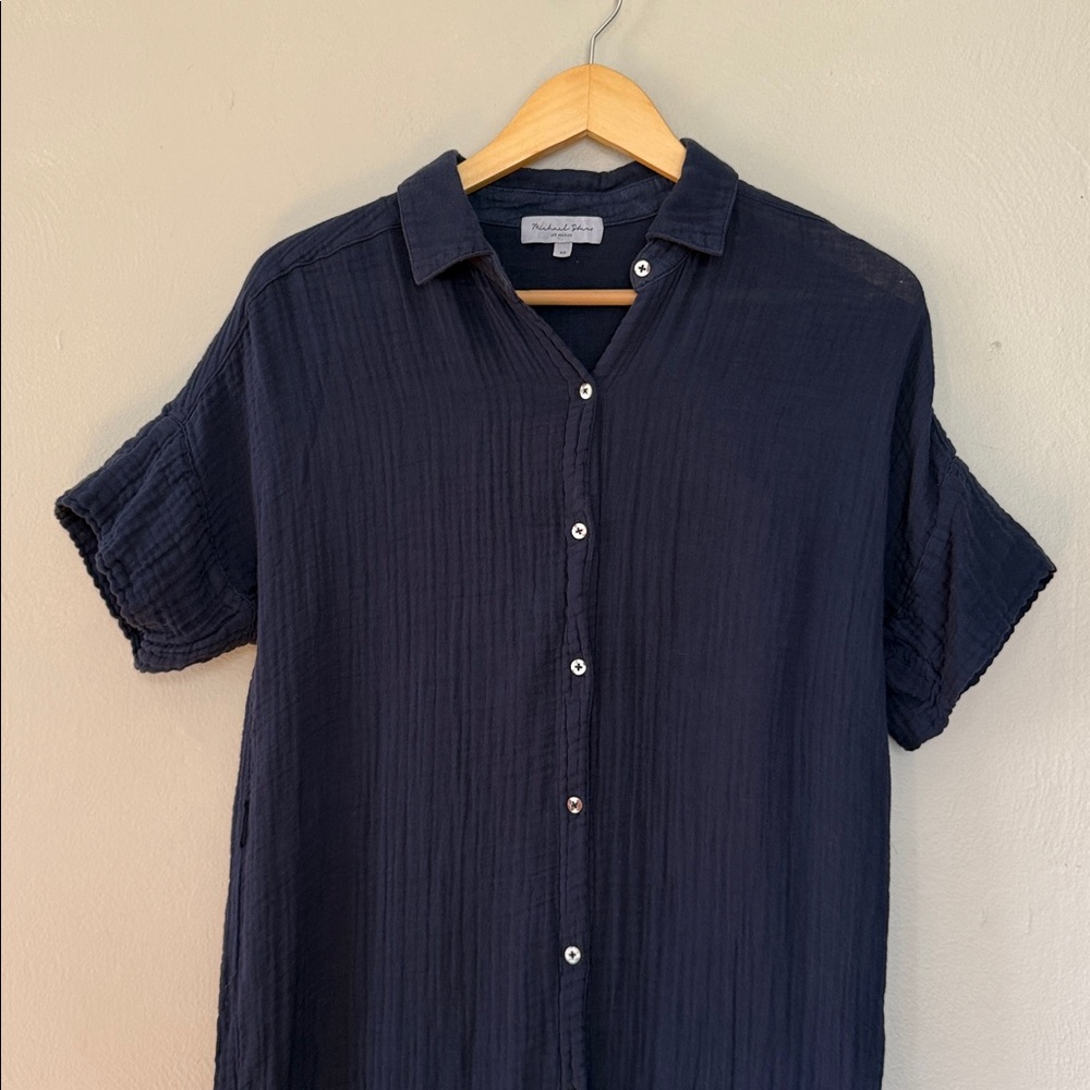 Michael Stars Allen Navy Button-Front Maxi Shirt Dress - Picture 2 of 5